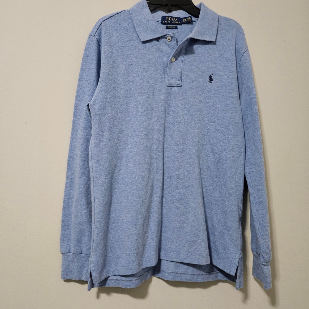 Polo Ralph Lauren Kids Boys Blue Long Sleeve Polo Shirt Classic Fit Size L 14-16